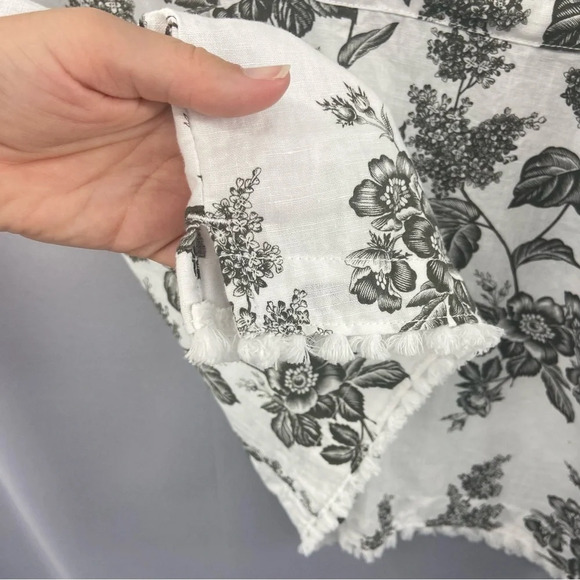 Liz Claiborne Linen Blend Floral Print Short Sleeve Boxy Top Raw Hem Size Large - Picture 7 of 10